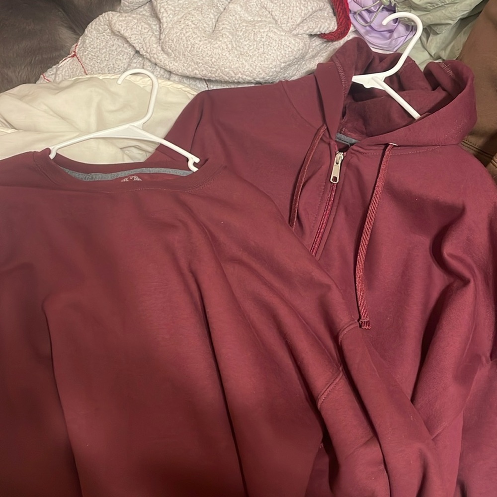 maroon crewneck and zipup bundle